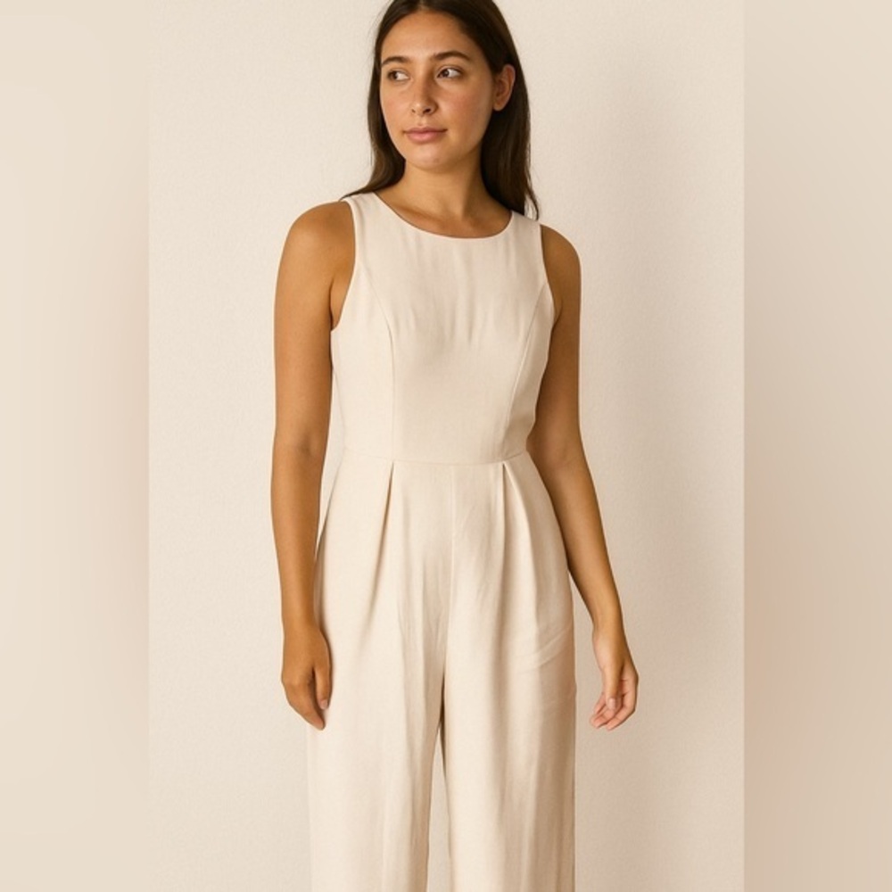 NWF song of style ivory pleated sleeveless jumpsuit
